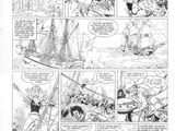 une bande dessinée en noir et blanc représentant un homme sur un bateau