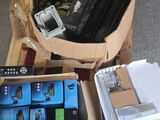 a box full of electronic equipment and a box of other items