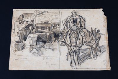 drawing of a man riding a horse next to a drawing of a man on a horse