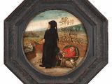 an image of a painting of a woman with a child in a wagon