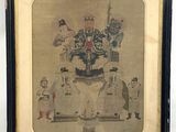 an old picture of a painting of a man holding a sword