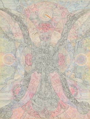 une image représentant un dessin d'un ange avec des ailes et une auréole