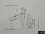 un dessin représentant un homme tenant une pancarte à la main
