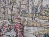 a picture of a tapestry with a man and a dog on it