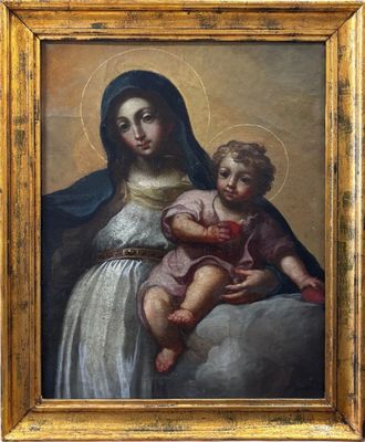 a painting of a woman holding a child in her lap