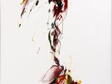 an abstract painting of a woman holding a tennis racquet on a white surface