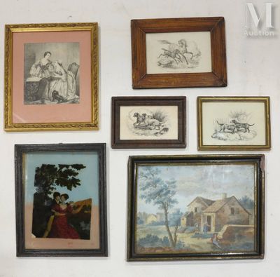 Ensemble de gravures, gouache, peintures