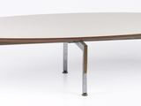 a white table with a wooden top on a white background