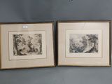 two framed drawings of a man and a woman on a wall