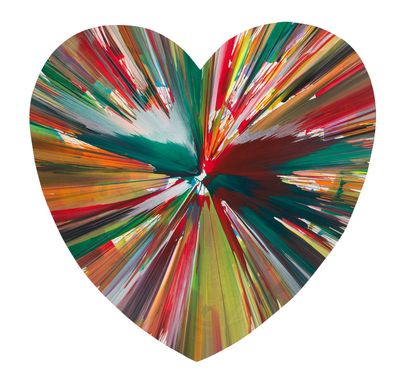 painting of a colorful heart with a white background
