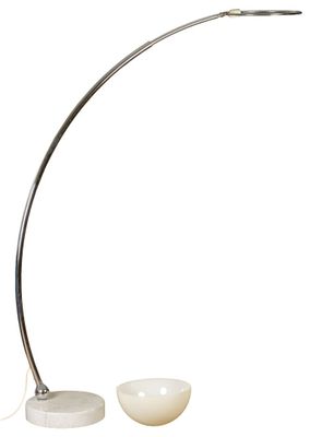 floor lamp with a white marble base and a white marble bowl underneath it