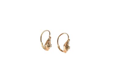 a pair of small gold hoop earrings with a skull head