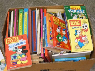 une boîte remplie de livres pour enfants posée par terre