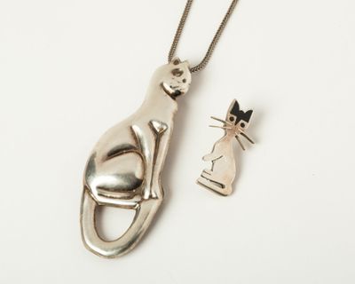 silver cat necklace with a cat charm on a chain
