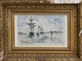 an image of a painting of two ships in a body of water