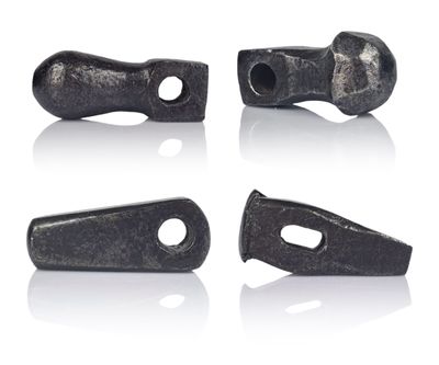 four pieces of black metal with holes and holes on them