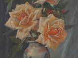 une peinture de roses dans un vase sur une table