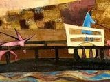une image d'une peinture représentant un pont sur une rivière