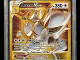 a close up of a pokemon card in a plastic case