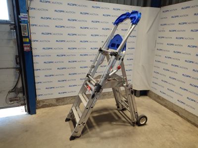 a picture of a ladder in a building with a wall behind it