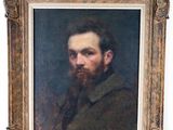 Portrait d'un homme barbu fumant la pipe, huile sur toile, XIXe siècle