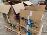 many cardboard boxes stacked on top of each other on the floor