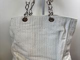 michael korsh white leather tote bag with chain handles