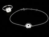 Ensemble bracelet et bague en argent sterling, orné d'un œil en émail blanc