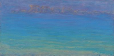 une image représentant un tableau d'un océan bleu avec un bateau à la surface de l'eau