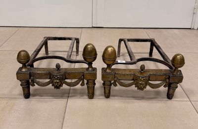 Paire de chenets en bronze et en fonte doré à décor de pomme…