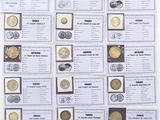 a close up of a bunch of different types of coins