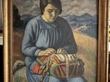 un tableau représentant une femme assise sur un banc