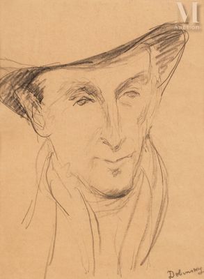 drawing of a man wearing a hat and a scarf