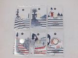 six cards with a picture of a woman in a boat on them