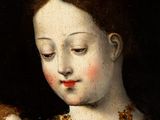 an old painting of a woman holding a child in her arms