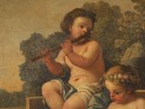 a painting of a boy and a girl playing a flute
