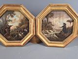deux tableaux encadrés représentant un homme et une femme dans un décor boisé