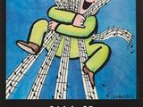 french poster of a man on a ladder with music notes coming out of his arms