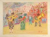 painting of a group of people playing musical instruments in a circus