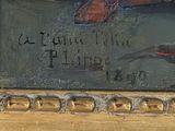 a picture of a painting of a man sitting on a bench