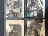 quatre vieilles photos en noir et blanc représentant un homme et une femme dans un jardin