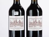 deux bouteilles de vin posées l'une à côté de l'autre sur une surface blanche