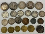an assortment of british coins including one penny, one penny, one penny, one penny, and one penny