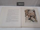 an open book with a picture of a man riding a horse