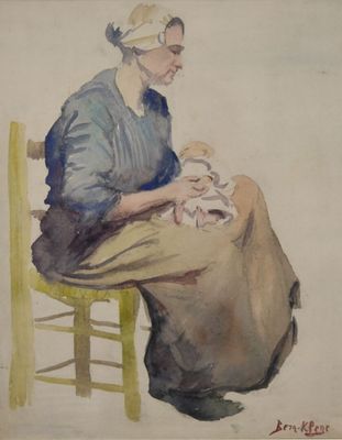 tableau représentant une femme assise sur une chaise, un bébé sur les genoux