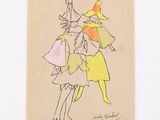 une image représentant le dessin d'une femme vêtue d'une robe jaune et d'un chapeau