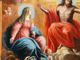 an image of a painting of jesus on the cross surrounded by angels