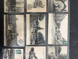 several old black and white photographs of a street and buildings