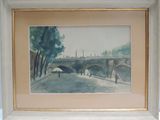 une photo d'un tableau représentant un pont, dans un cadre