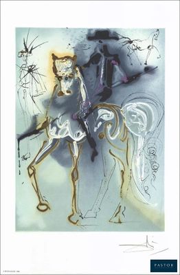 an image of a painting of a man riding a horse next to a woman
